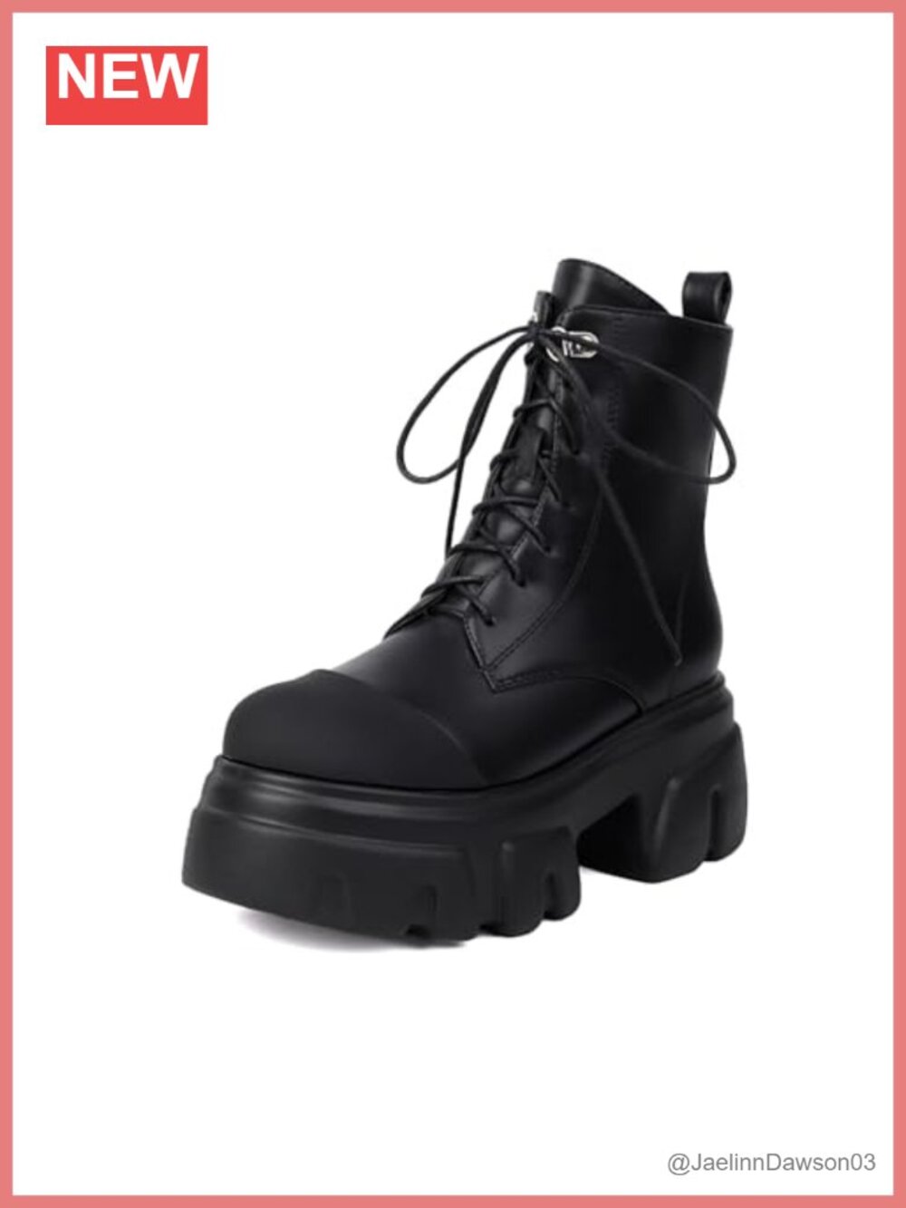 Women's Studded Leather Platform Combat Boots Gothic Round Toe Zipper Block